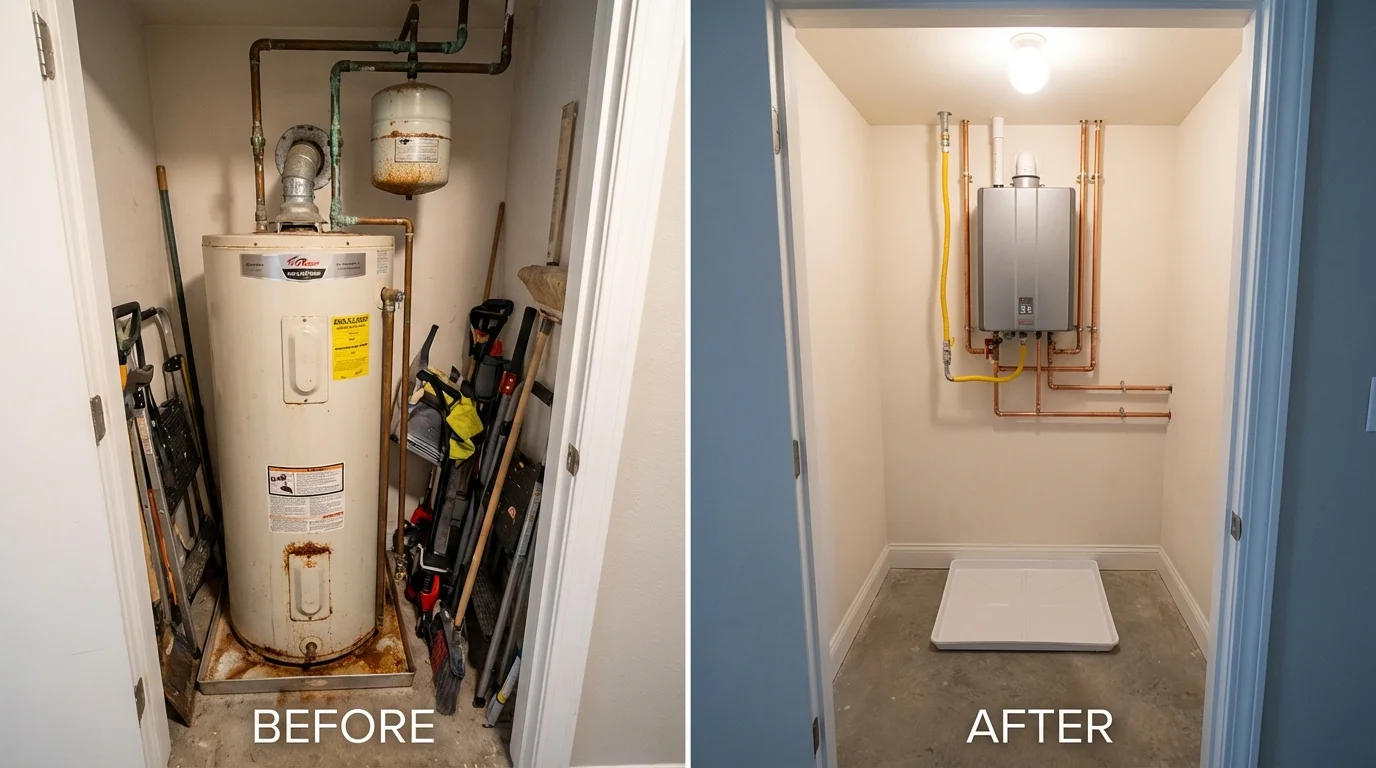 Tank water heater versus wall-mounted tankless unit comparison for San Benito, TX homeowners