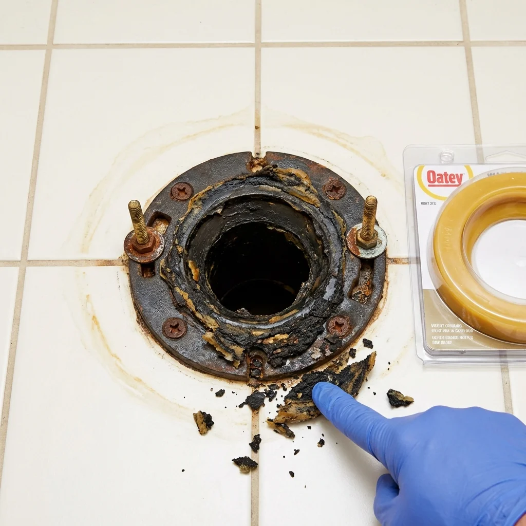 Failed wax ring showing water seepage at the base of a toilet in a San Benito, TX home