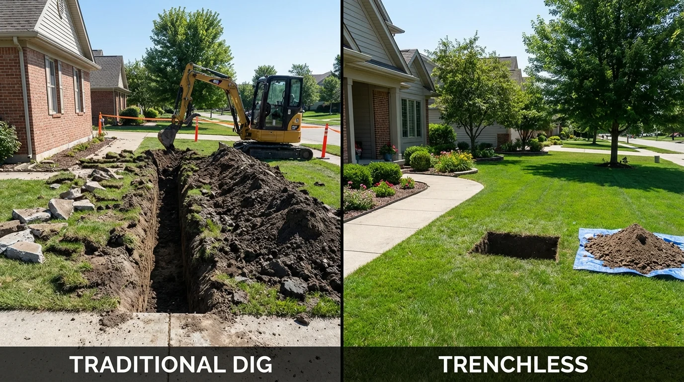 Trenchless sewer repair with minimal yard damage versus traditional excavation in San Benito, TX